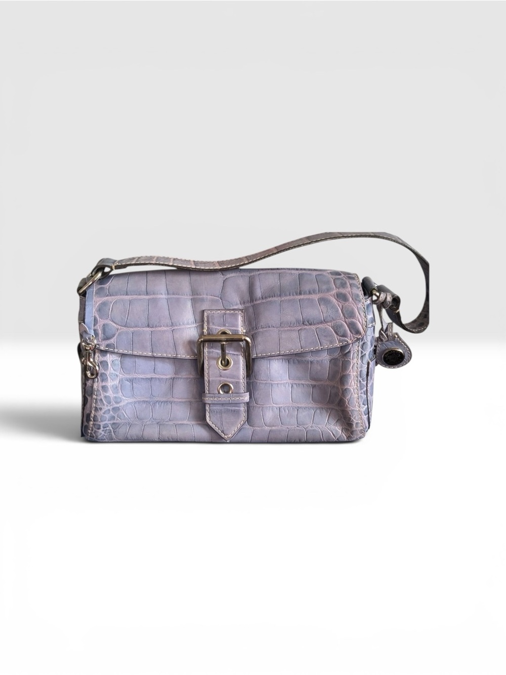 Dooney and Burke Leather Croc-Embossed Shoulder Bag in Lavender